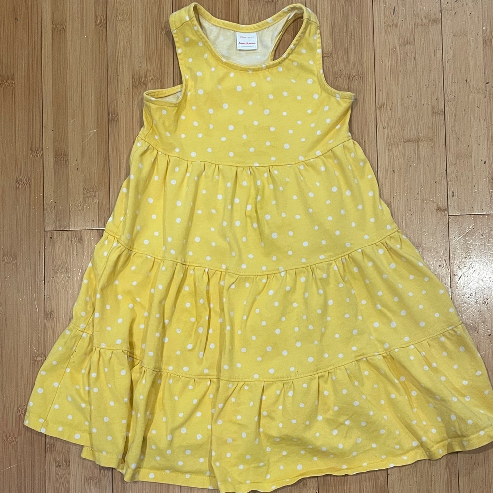 Hanna Andersson yellow polka dot cotton dress girls size 6 7